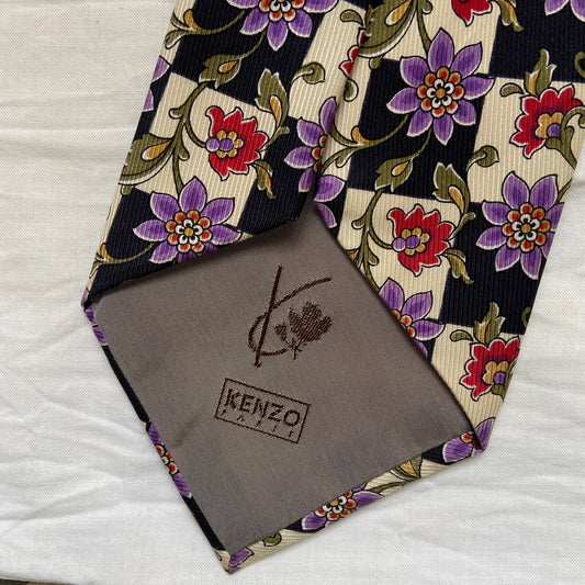 Cravatta scacchi e fiori Kenzo
